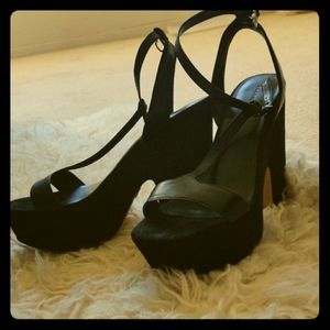 C&K Faux Suede T-strap Block Heels | EU 38